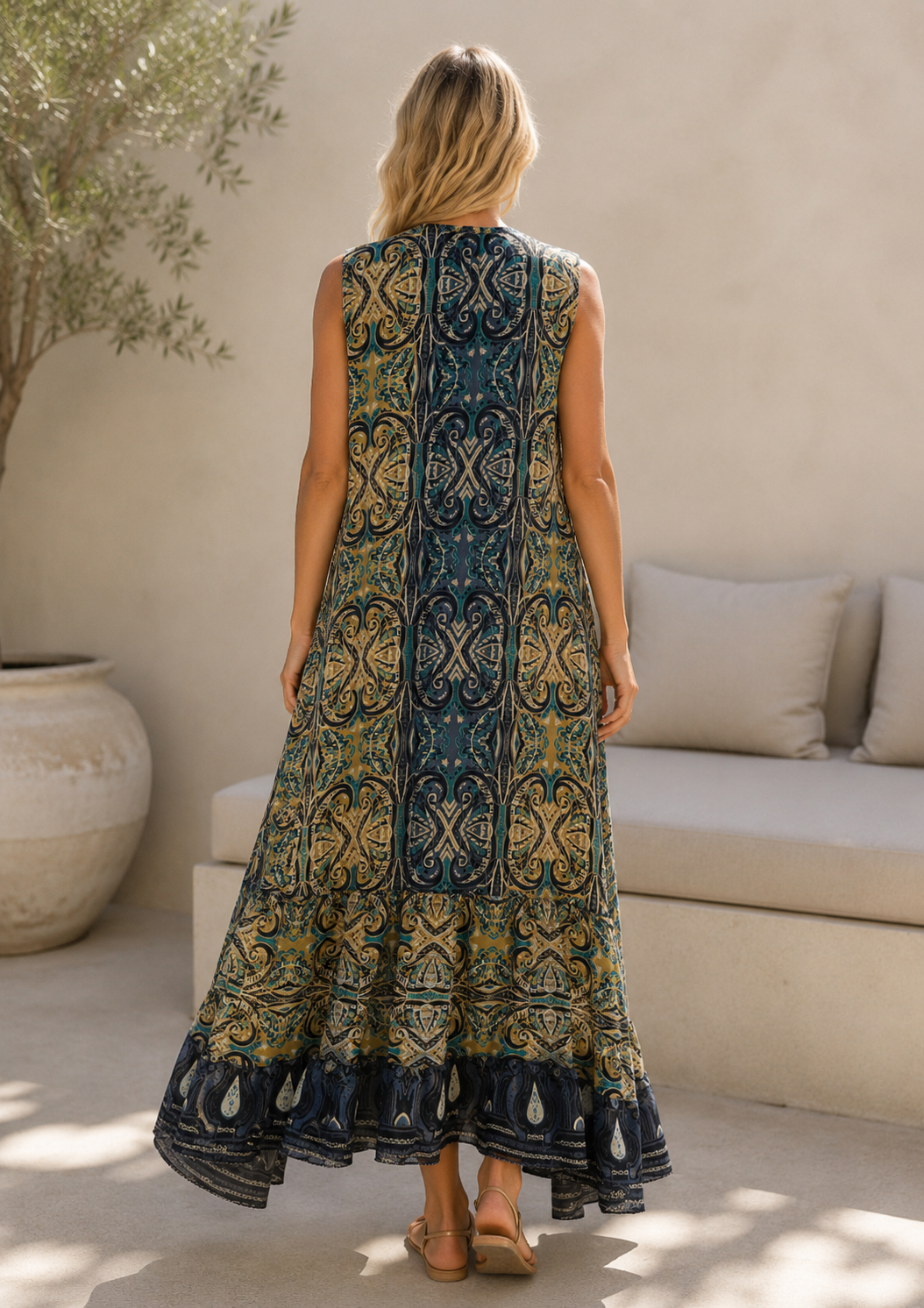 Nola Luxe Silk Blend Boho Maxi Dress