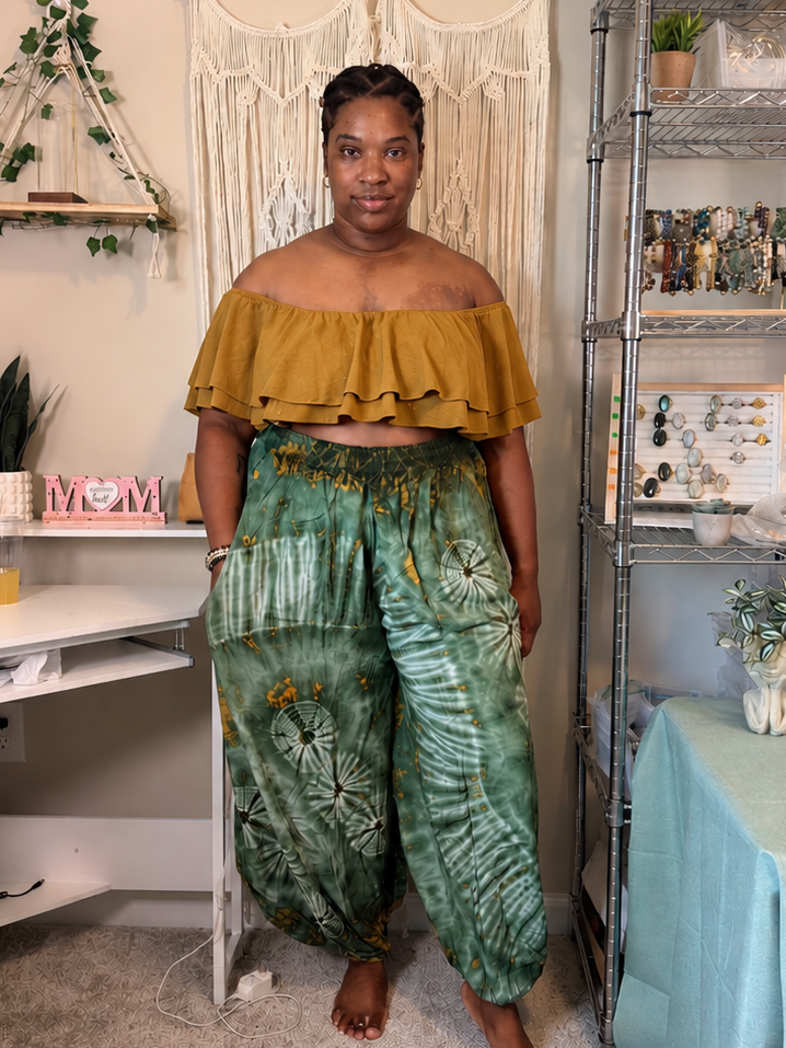 Golden Sage Tie-Dye Harem Pants | Genie Pants