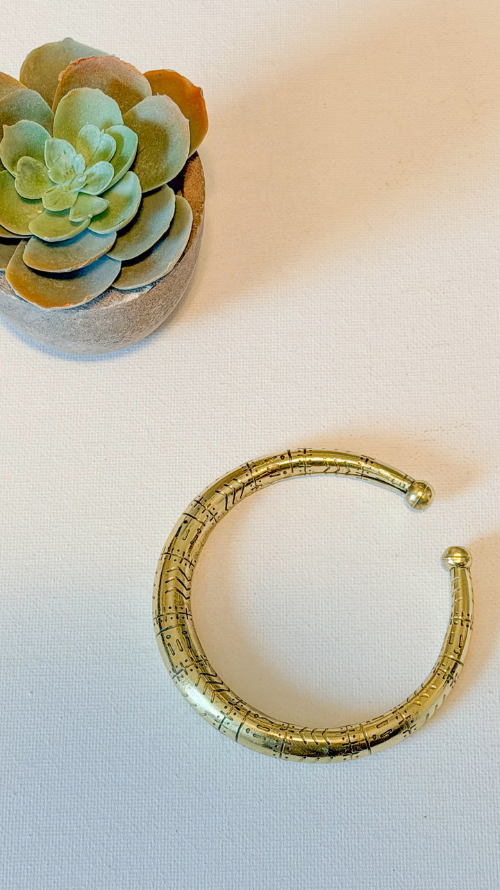 Golden Aura Bracelet - Tribal Print| Handmade Brass Bracelet | Minimalist Adjustable Goddess Bracelet
