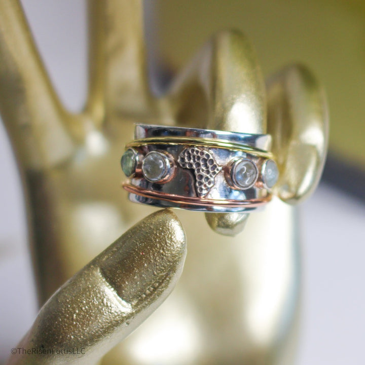 "Land of Riches" Ring with Aquamarine Stones | Afro-Boho Sterling Silver Ring