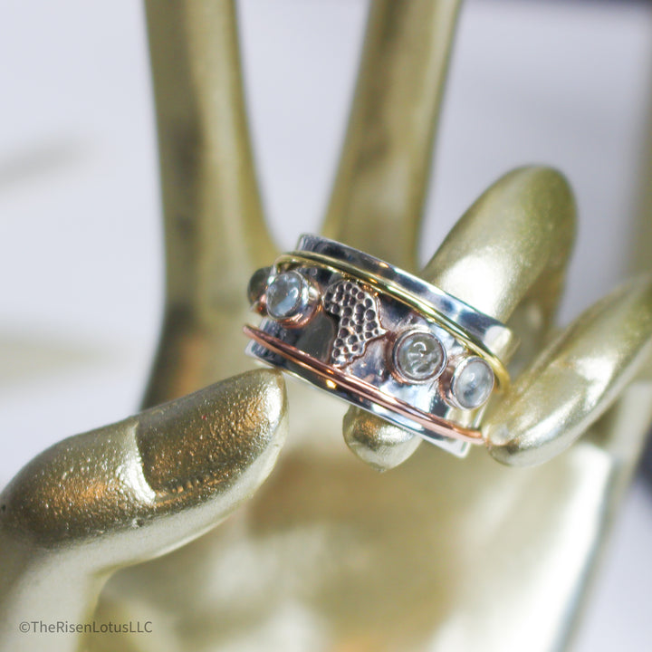 "Land of Riches" Ring with Aquamarine Stones | Afro-Boho Sterling Silver Ring