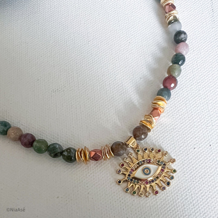 "Gypsy" Evil Eye Gemstone Necklace | Gemstone Choker