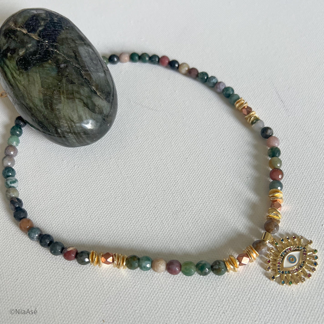 "Gypsy" Evil Eye Gemstone Necklace | Gemstone Choker