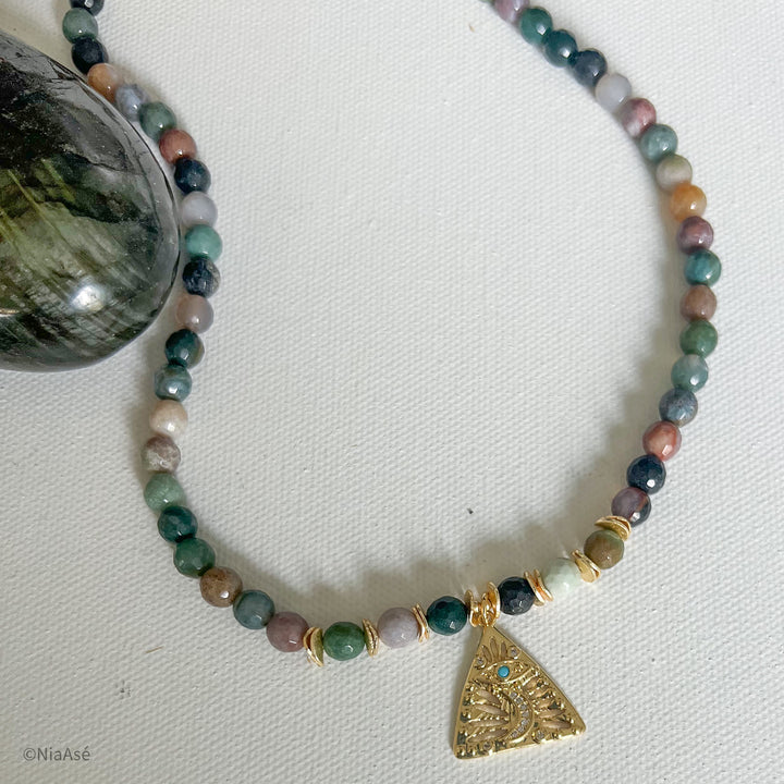 Pyramid and Evil Eye Gemstone Necklace | Gemstone Choker