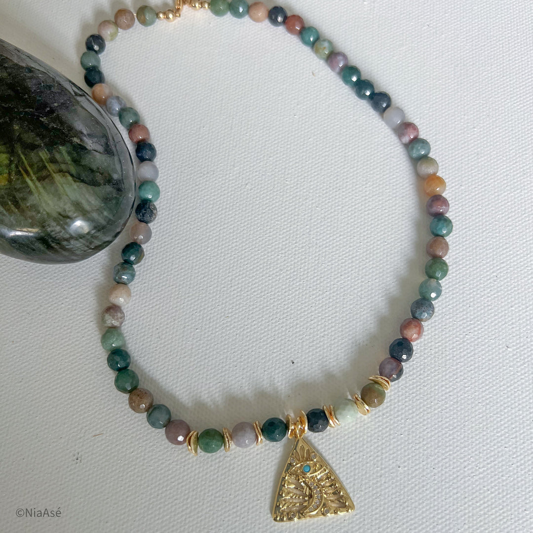 Pyramid and Evil Eye Gemstone Necklace | Gemstone Choker