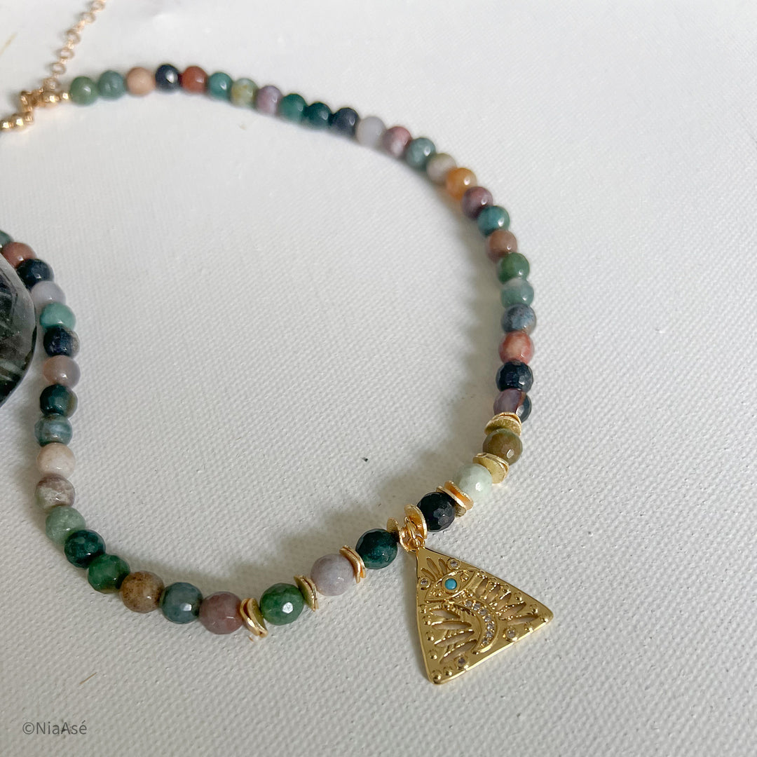 Pyramid and Evil Eye Gemstone Necklace | Gemstone Choker