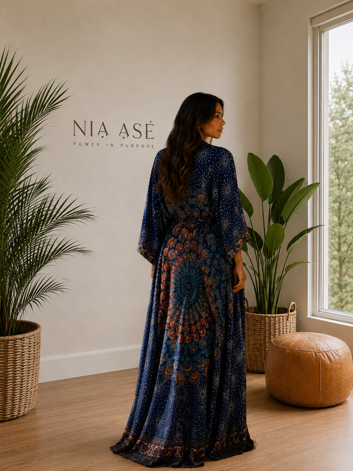 Nola Silk Mandala Kimono - Midnight Sky