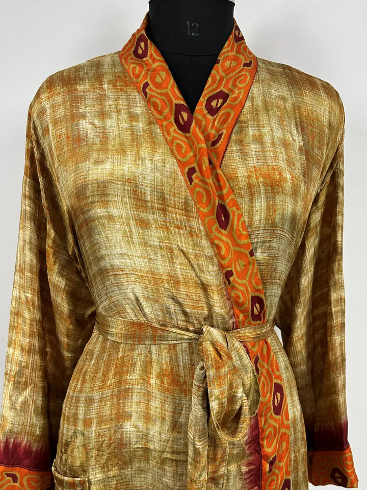Recycle Silk Women Kimono Boho Robe