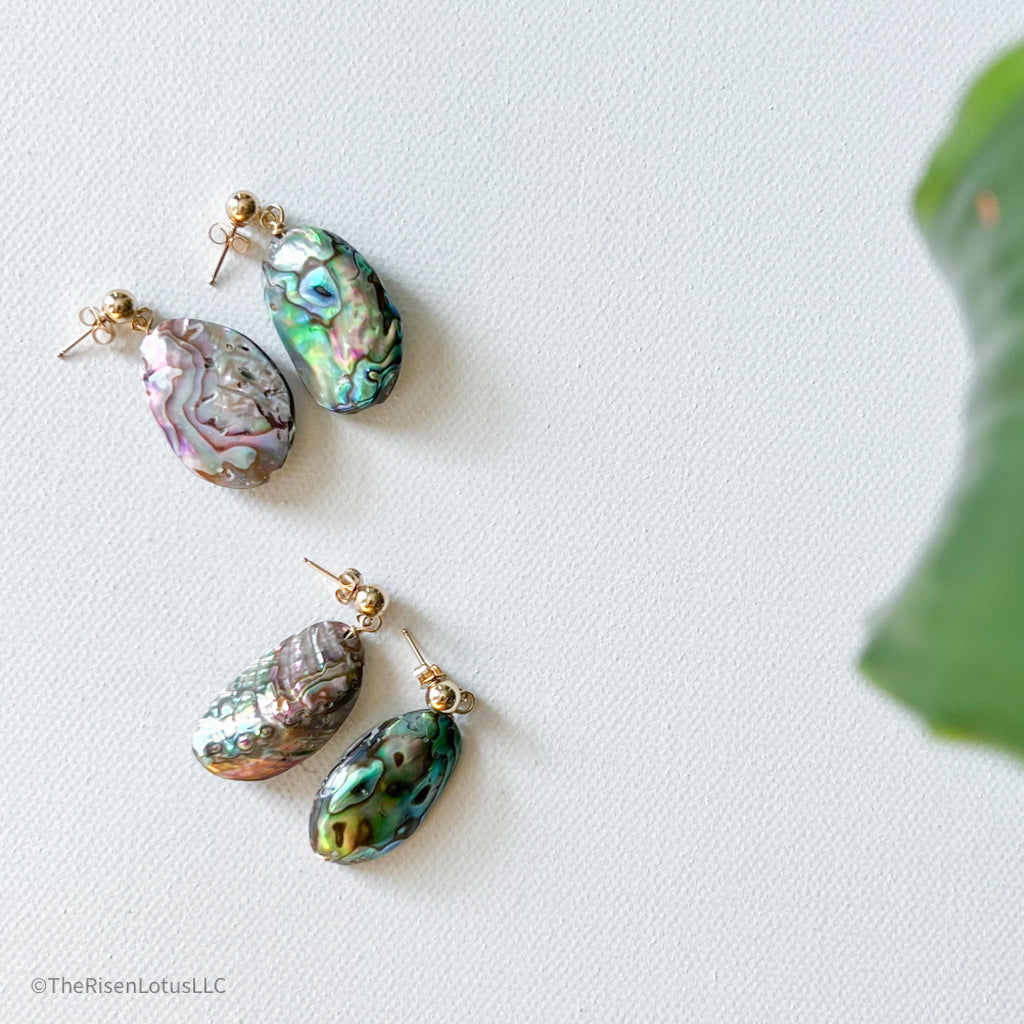 "Transcendence" Paua Shell Gold Earrings | 14kt Gold Filled Shell Earrings