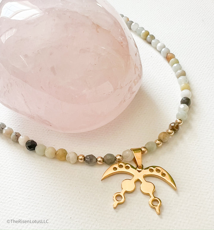 Adinkra Gemstone Choker | Amazonite Gemstone Necklace | Boho Necklace