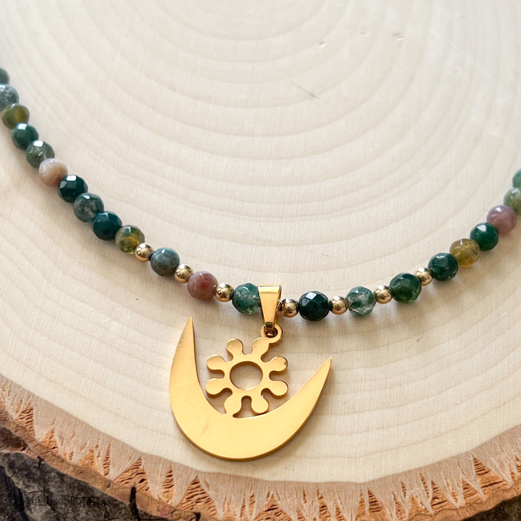 Adinkra Gemstone Choker | Indian Agate Gemstone Necklace | Boho Necklace