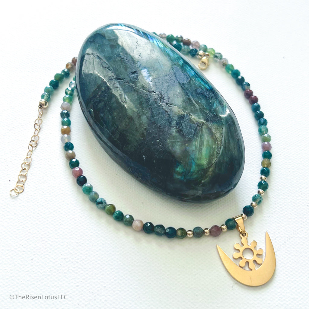 Adinkra Gemstone Choker | Indian Agate Gemstone Necklace | Boho Necklace