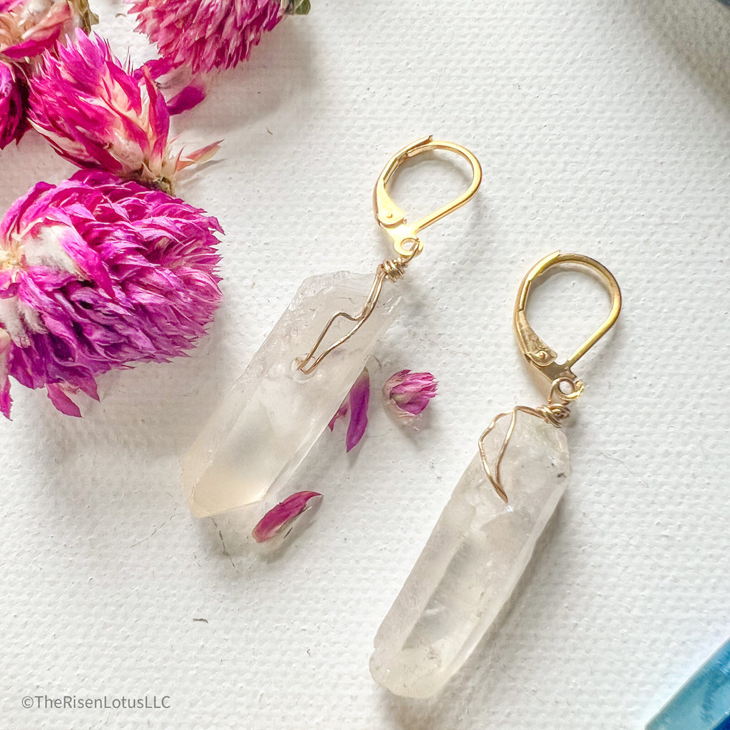 "Butterfly Effect" Clear Aura Quartz Earrings