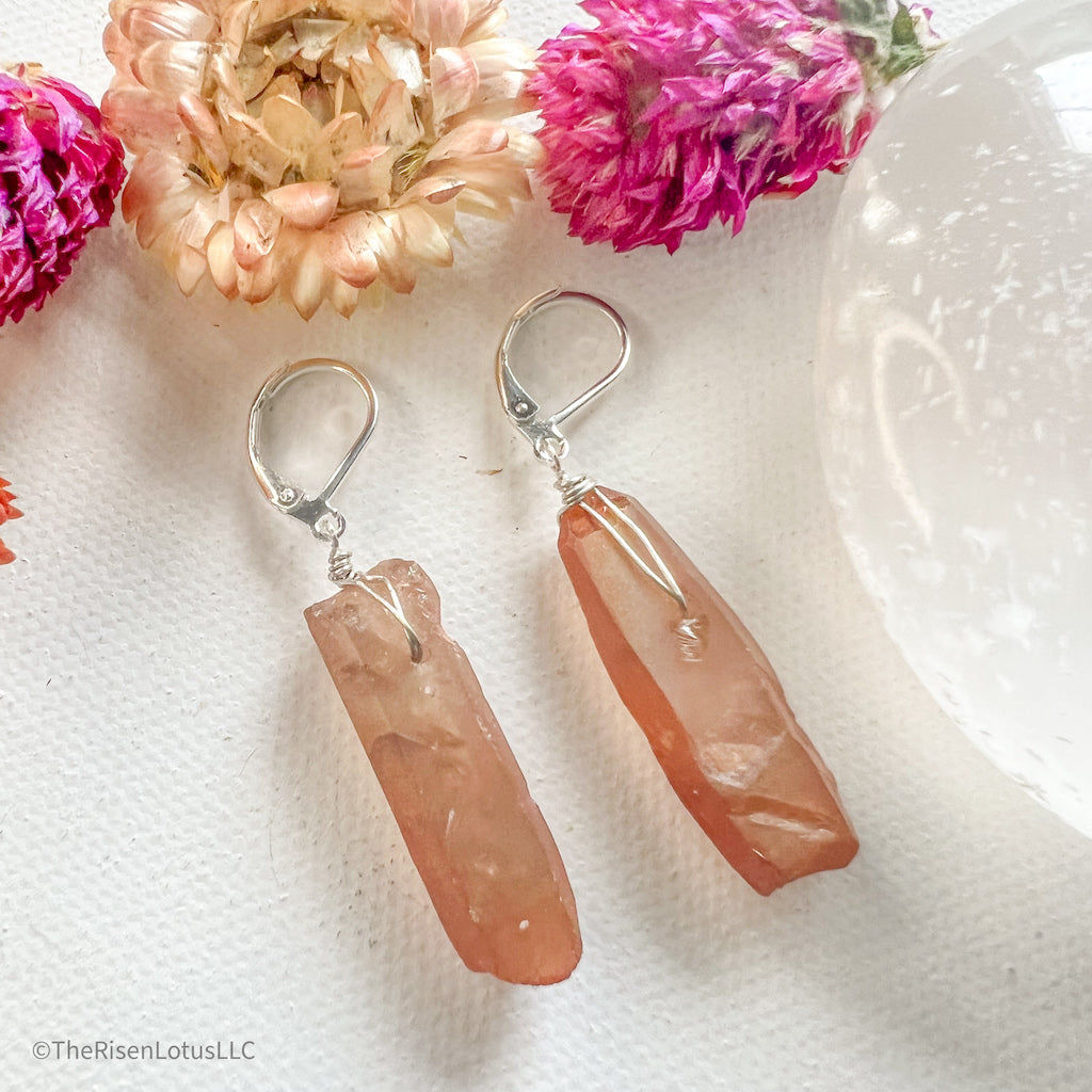 "Butterfly Effect" Peach Aura Quartz Earrings