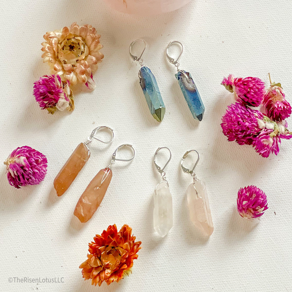 "Butterfly Effect" Clear Aura Quartz Earrings