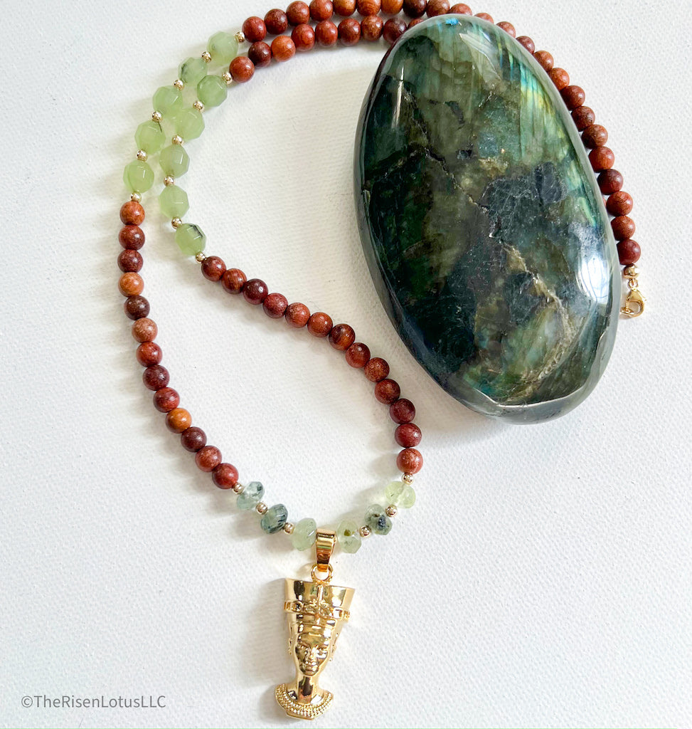 "Queen Me" Nefertiti Gemstone Necklace | Prehnite Beaded Necklace