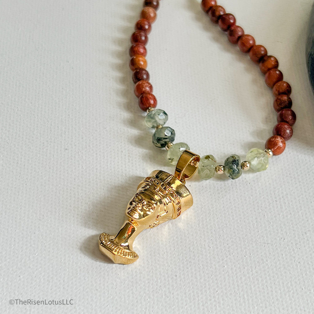 "Queen Me" Nefertiti Gemstone Necklace | Prehnite Beaded Necklace