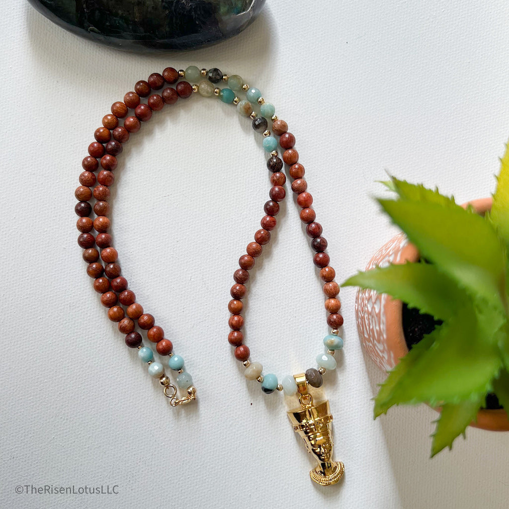 "Queen Me" Nefertiti Gemstone Necklace | Amazonite Beaded Necklace