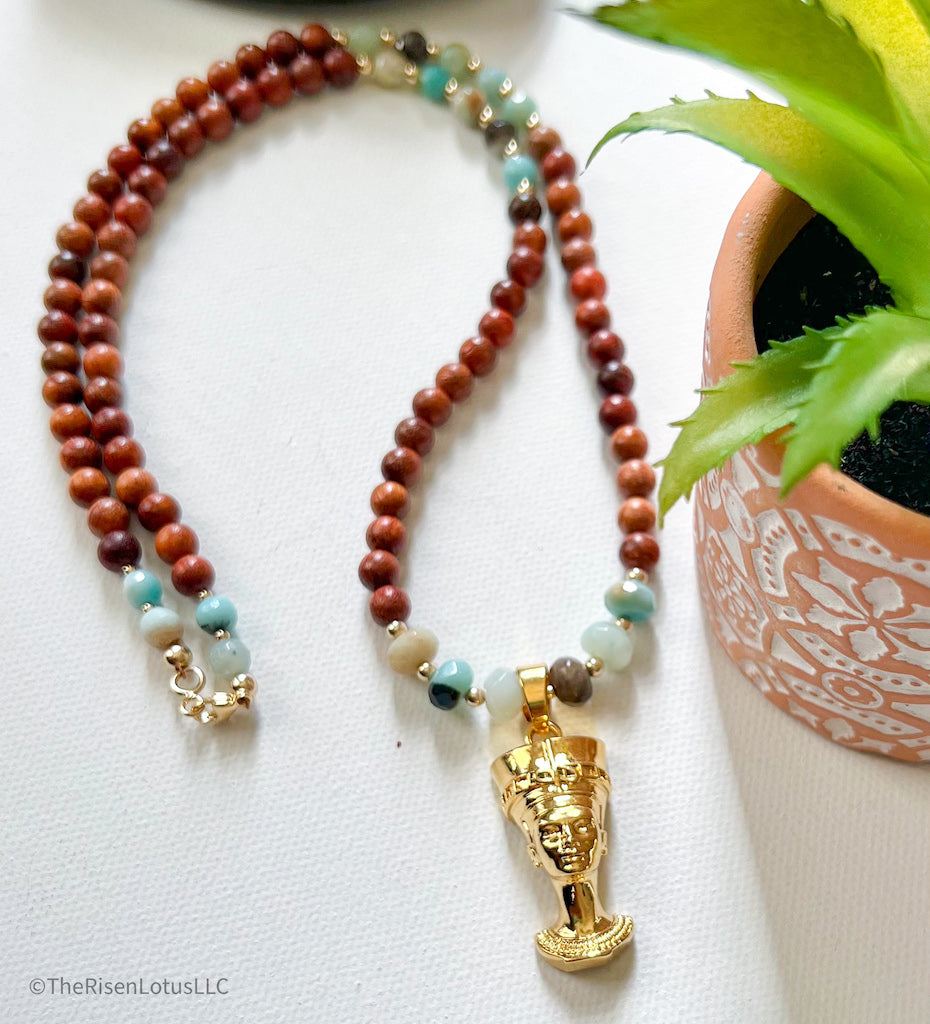 "Queen Me" Nefertiti Gemstone Necklace | Amazonite Beaded Necklace