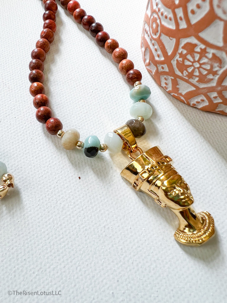 "Queen Me" Nefertiti Gemstone Necklace | Amazonite Beaded Necklace