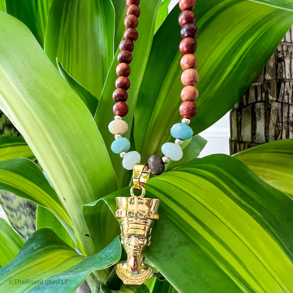 "Queen Me" Nefertiti Gemstone Necklace | Amazonite Beaded Necklace