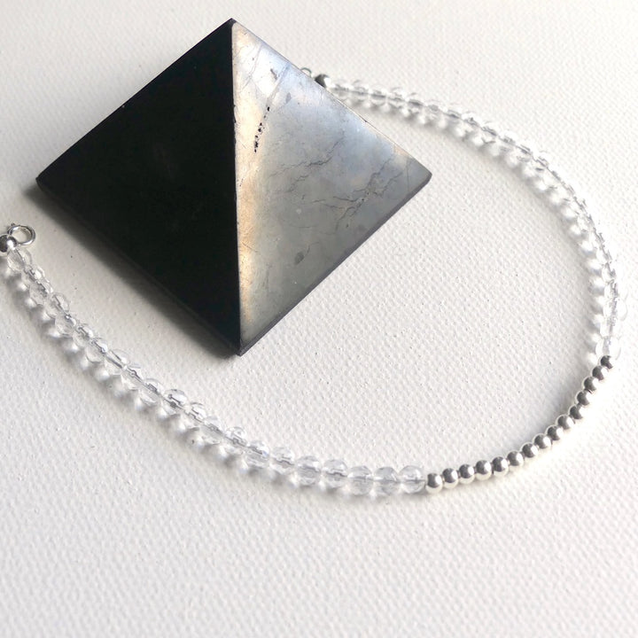 silver clear quartz anklet